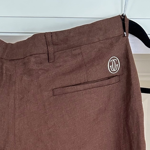 Men's - GOLF WANG Brown Grand Logo Linen Trouser Pant - Size 38 - Picture 13 of 16